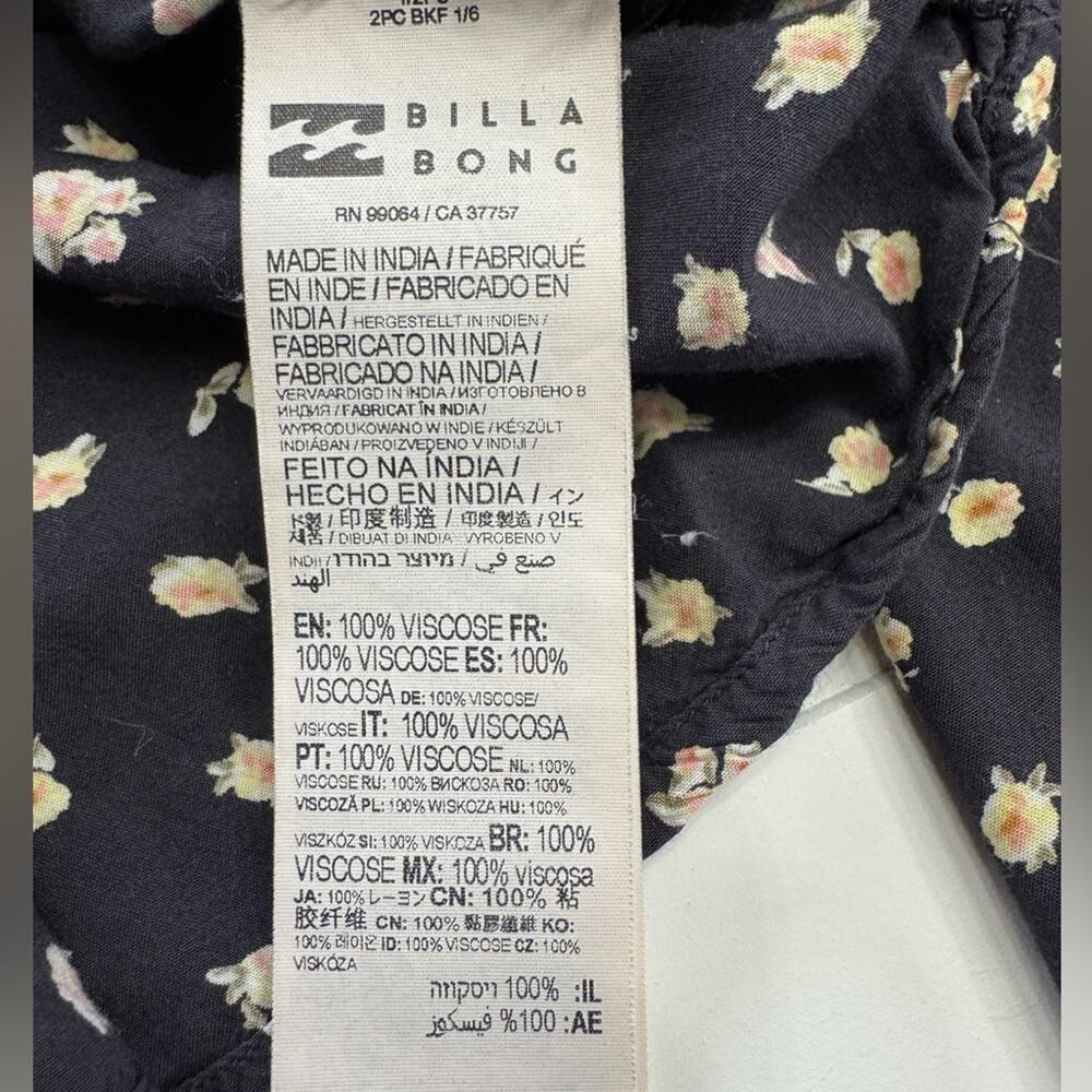 Billabong Women's Sz M Floral Print Off Shoulder Crop Top Blouse Black - Picture 4 of 6